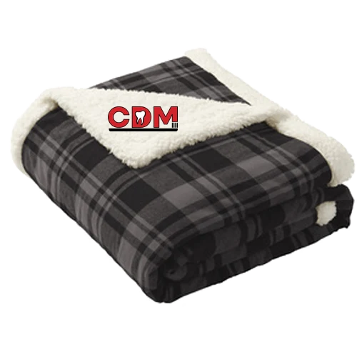 Flannel Sherpa Blanket, Black Uneven Plaid