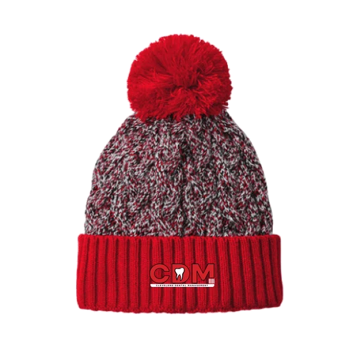 Scarlet marled knit pom beanie with the CDM logo